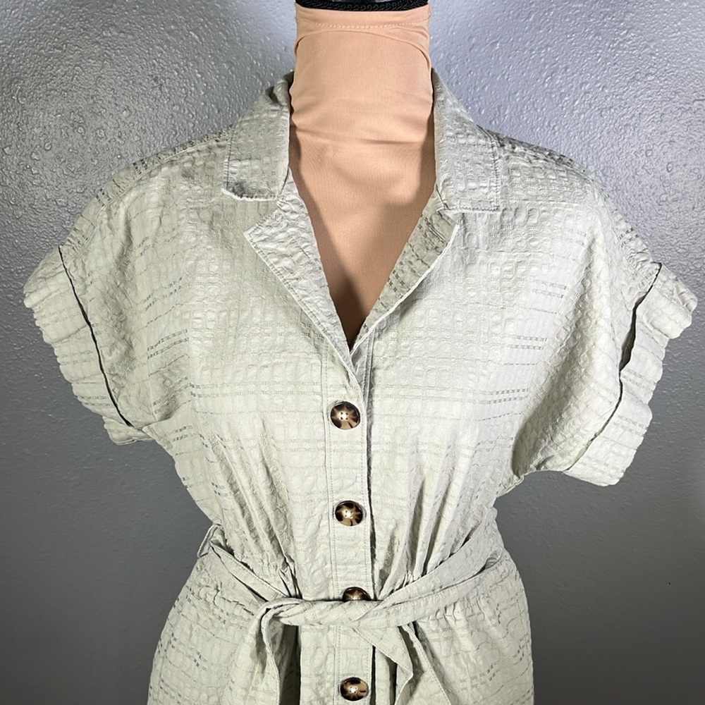 Madewell seersucker green tortoise buttons camp utility short sleeve romper S - Picture 8 of 12